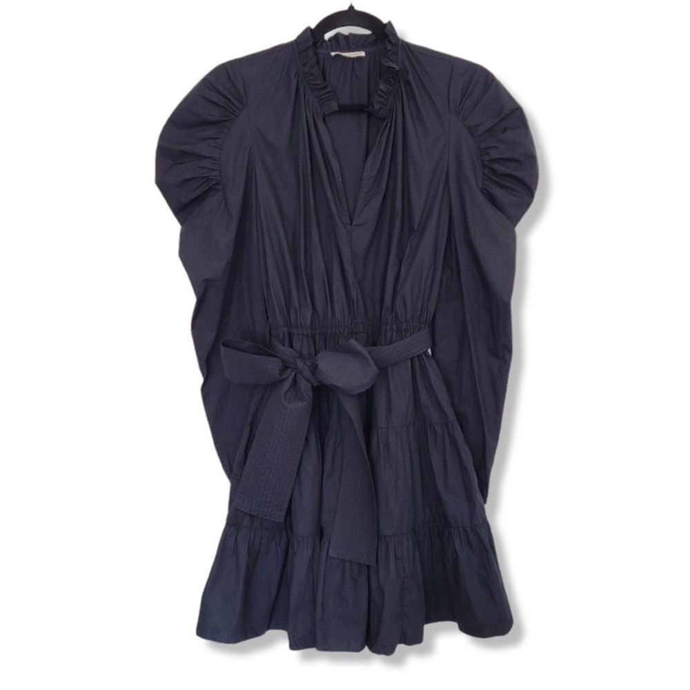 Ulla Johnson Naima Black Tiered Puff Sleeve Belted Mini Dress in Noir